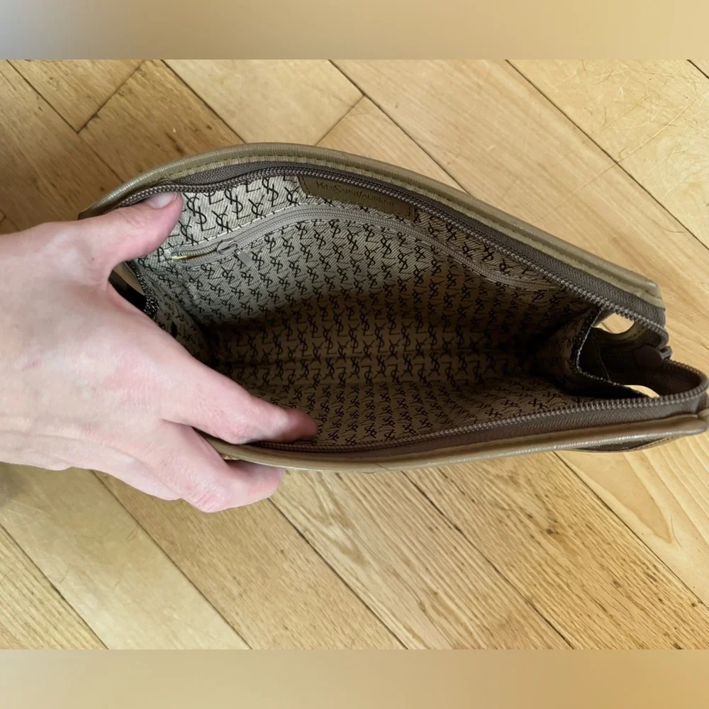 Yves Saint Laurent Vintage Black and Tan Cosmetic Case/Toiletry Bag